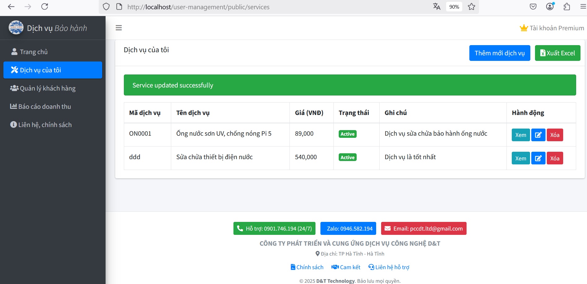 Hình 2 - Quản lý dịch vụ